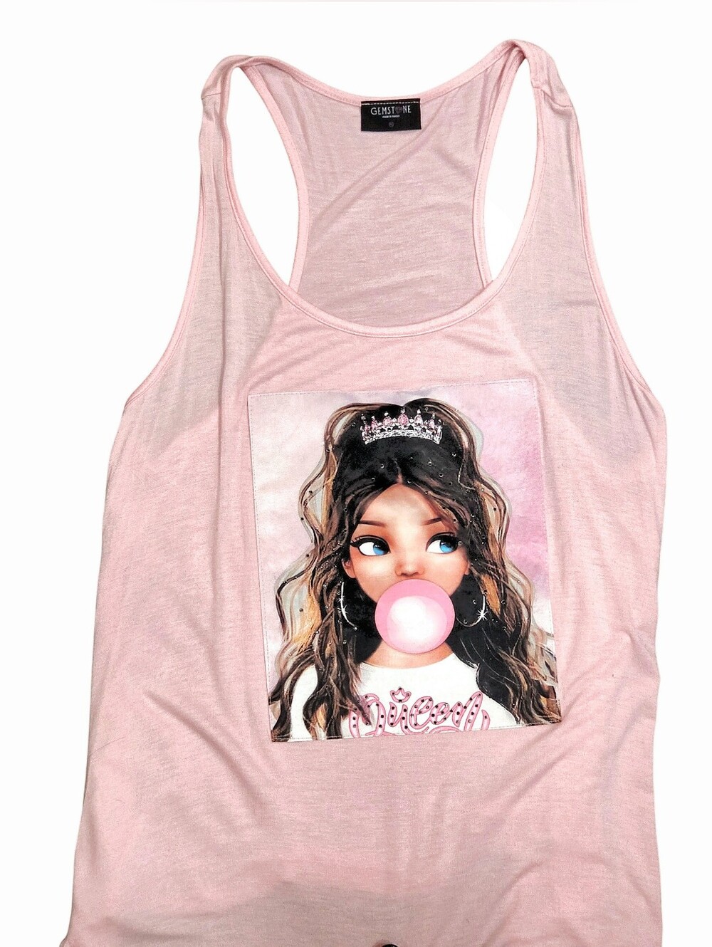 Gemstone Queen Rhinestone Embellished Graphic Racerback Tank Top